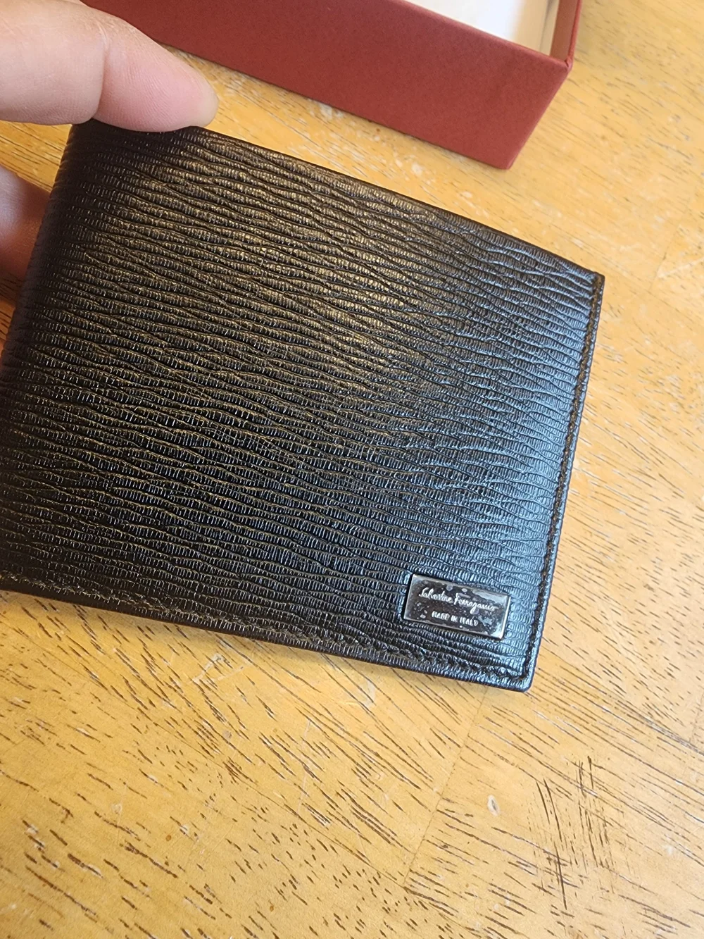 Salvatore Ferragamo Black Textured Leather Card Holder Wallet